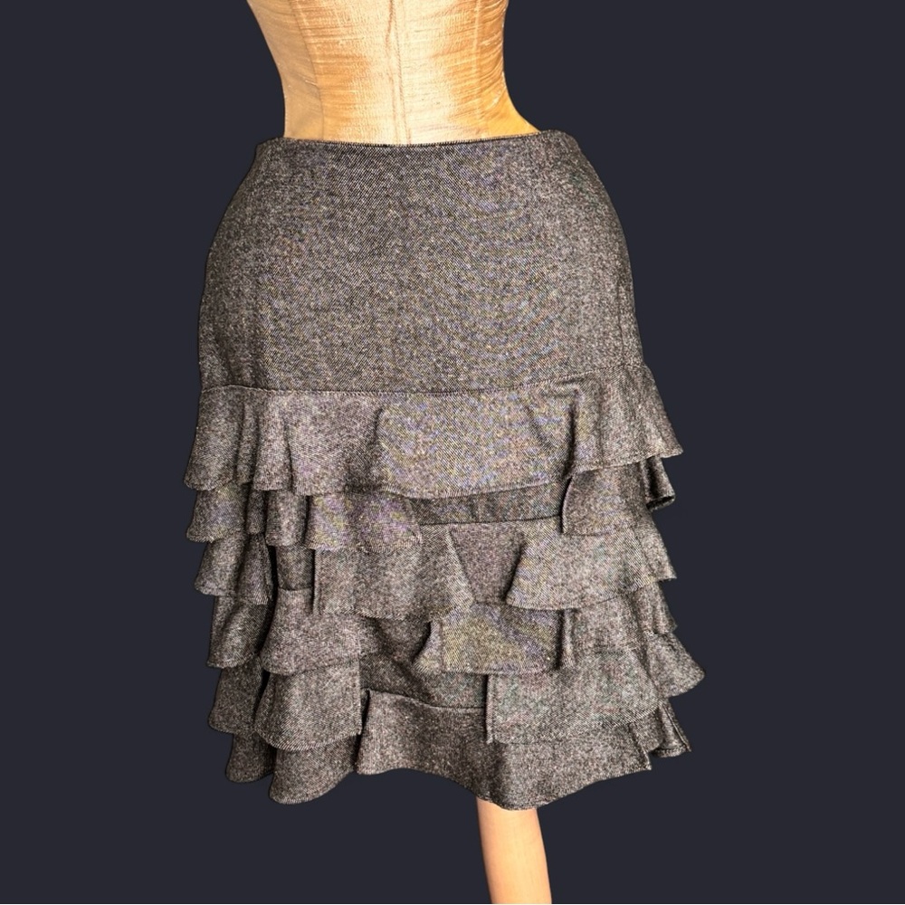 Talbots Tweed Skirt 6P Brown Wool Silk Donegal Fleck Ruffle Knee Length Y2K Work - Picture 2 of 13
